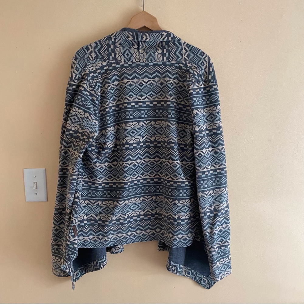 Roots Canada Fair Isle Open Cardigan Sweater Blue Nordic Knit Size Medium Office - Picture 3 of 15